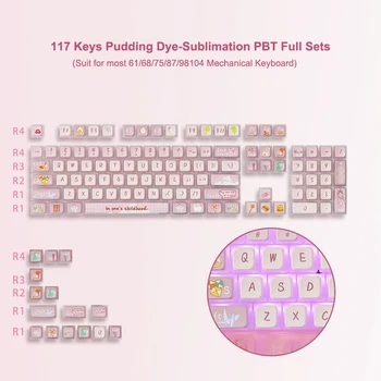 АСК Pudding Keycap 117 Клавиши PBT Пълен Набор от Бои Sub Keycaps за Студентска Компютърна клавиатура САМ Ръчна Детска Клавиатура