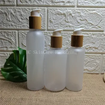 бутилки за шампоан на едро 100 бр./лот 250 мл прозрачна, матова повърхност, пластмасова бутилка с бамбук капак празни козметични контейнери в насипно състояние
