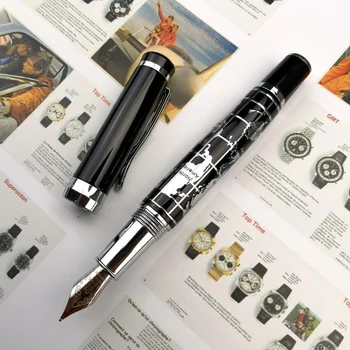 Висококачествена метална писалка Карта на света, сребърно покритие дръжка, мъжки дръжка с неуглеродистыми мастило, писалка за калиграфия