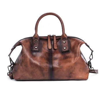 Голяма дамска чанта от естествена телешка кожа, ретро стил, оригинален дизайн, модерна чанта на рамото на премия за качество