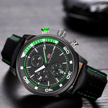 Горещи Relogio Masculino Черен часовник от естествена кожа за мъже, военни, спортни водоустойчив ръчен часовник, многофункционални часовници, мъжки часовници