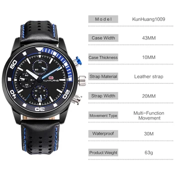 Горещи Relogio Masculino Черен часовник от естествена кожа за мъже, военни, спортни водоустойчив ръчен часовник, многофункционални часовници, мъжки часовници