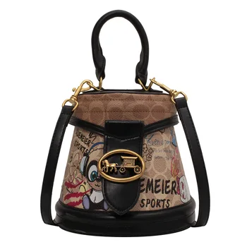 Дамска кожена чанта-месинджър с графити 2023, висококачествена дизайнерска чанта през рамо, луксозна чанта