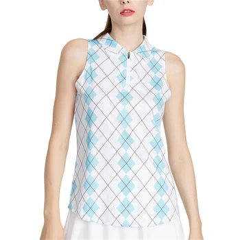 Дамски дрехи за голф без ръкави с цип UPF50 +, лятна тениска, на женската тенис облекло, пролетна мода дамска риза с флорална принтом