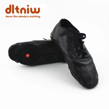 Дамски Мъжки детски обувки, черни ботуши от изкуствена кожа, дантела, джаз шосейни ботуши с разрезной подметка, танцови обувки за настаняване, съвременни танцови обувки