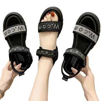 Дамски сандали 2022, летни нови ежедневни сандали на платформа дамски сандал, модерен дамски плажни обувки с диаманти