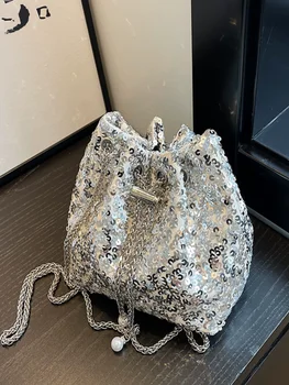 Дамски чанта през рамо с пайети, луксозна дизайнерска чанта 2023, нови универсални черни чанти-незабавни посланици на веригата