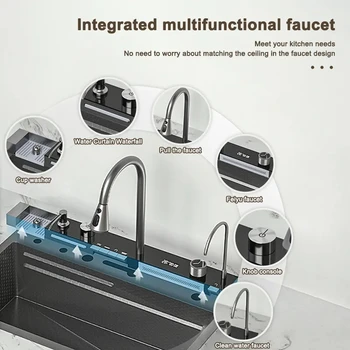 Дигитален дисплей богат на функции за кухненска мивка с водопад технология Honeycomb Голяма мивка от неръждаема стомана опаковка сапун за измиване на чаши