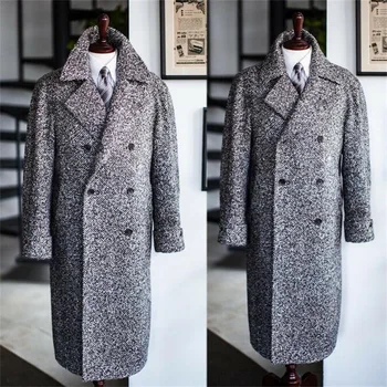 Дизайнерско мъжко палто коледно дърво, с костюм, сако, зимно дебела вълнена официално двубортное палто, офис яке на поръчка Kingcoat