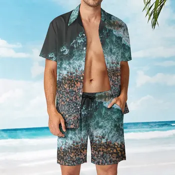 Дълбочина на полето на бреговата линия на Мъжкия плажен костюм графичен vintage 2 броя Координати Високо качество на Плуване Размер САЩ
