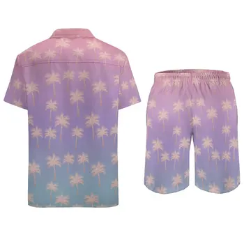 Елегантни мъжки плажни комплекти, хавайски комплект ежедневни ризи с градиентным принтом дланите, дизайнерски шорти с къс ръкав, костюм за фитнес на открито, плюс размер