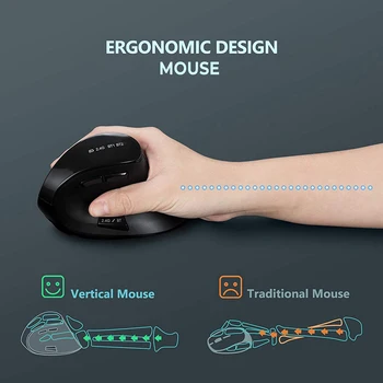 Ергономична Безжична мишка Вертикална Мишката Акумулаторни Оптична Мишка за Многофункционална Bluetooth-мишка, Съвместима с Windows и Apple Mac