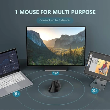 Ергономична Безжична мишка Вертикална Мишката Акумулаторни Оптична Мишка за Многофункционална Bluetooth-мишка, Съвместима с Windows и Apple Mac