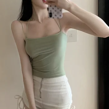 Жена камизола, тънки секси обикновена съкратен върховете на бретелях, ежедневни тениски без ръкави, лятна модна тениска за жени
