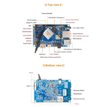 За Ориндж Пи 4 4 GB LPDDR4 16 GB EMMC Rockchip RK3399 Wifi + BT5.0 Gigabit Ethernet Такса за разработка на US Plug