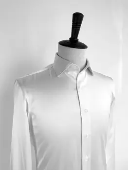 Зашити на поръчка е бяла мъжка риза от чиста коприна с дълъг ръкав, мъжки ежедневни ризи Slim Fit с дълъг ръкав
