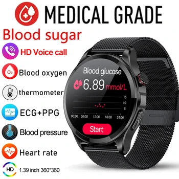 Здравословна Температурата на Тялото, Умни Часовници Мъжки Bluetooth Предизвикателство 360 * 360 HD Екран, Спортни Сърдечен Ритъм, Нивото на Захар В Кръвта Умни Часовници За Android