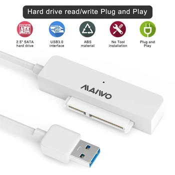 Кабел-адаптер за твърдотелно устройство Maiwo HDD ABS, кабел-конвертор за твърдия диск, USB към SATA за домашния офис, без водачи
