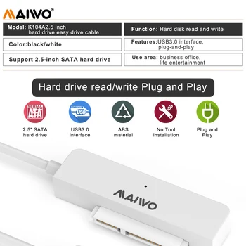 Кабел-адаптер за твърдотелно устройство Maiwo HDD ABS, кабел-конвертор за твърдия диск, USB към SATA за домашния офис, без водачи