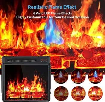 Камина, нагревател с led реалистичен ефект на пламъка, Камина, нагревател с Дистанционно управление, таймер от 1 до 9 часа, Безопасна Защита от прегряване,