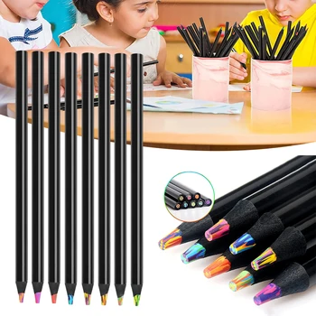 Комплект Цветни Моливи С Черна Дървена Дръжка от 8 Части, Многофункционален Инструмент За Рисуване, Живопис