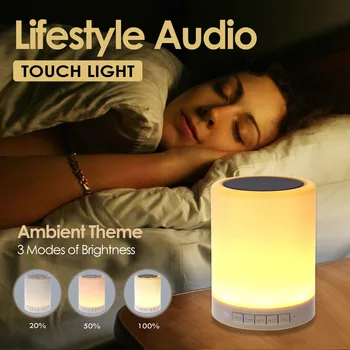 Лека нощ с Bluetooth-високоговорител, преносима безжична TF карта, Bluetooth-високоговорител, сензорно управление, цветен led нощна настолна лампа