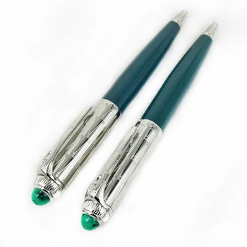 Луксозна класическа химикалка химикалка-бъчва с зелен/син лак, високо качество на сребърен/златен скоба за писма, гладка офис-канцеларски материали, ученически пособия