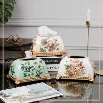 Масичка за кафе за всекидневната в европейски стил, проста кутия за рисуване, домашен американската лека луксозна керамична кутия за салфетки за хляб, за украса