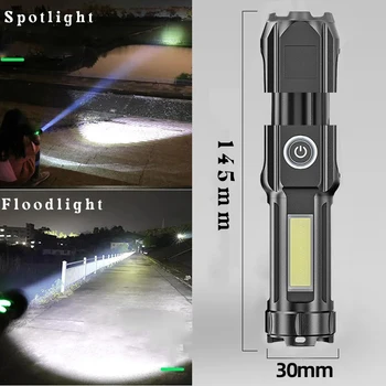 Мащабируем led фенерче, T6, вградена батерия, работен лампа, непромокаеми рибарски лампи със скоба за химикалки, мини-улични къмпинг осветление