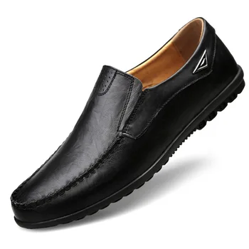 Мъжки ежедневни обувки от естествена Кожа, Елитен Марка 2023, Мъжки Лоферы, Мокасини, Дишащи Слипоны, Черни Обувки за Шофиране, по-Големи Размери 37-47