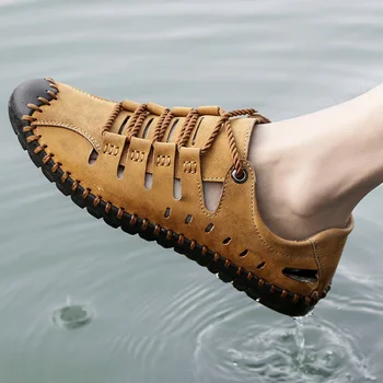 Мъжки кожени сандали, удобна градинска ежедневни обувки 2023, летни плажни ежедневни мъжки маратонки за ходене, мъжки плажни ежедневни сандали