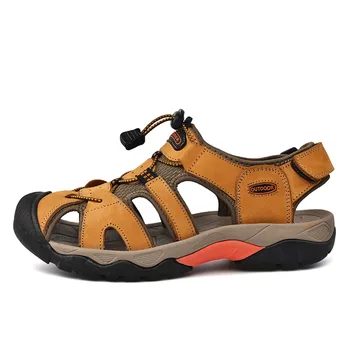 Мъжки сандали, изработени ръчно, обувки от естествена кожа, дишащи, леки мъжки нови улични римски сандали, нескользящая мъжки летни обувки