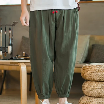Мъжки свободни ежедневни панталони с завязками ежедневни удобни спортни панталони големи мъже нови модни дишащи панталони от памук, смес