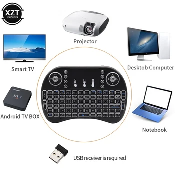 Нова мини-клавиатура I8 с подсветка, дистанционно управление, английски, руски, 2,4 G Air Mouse, безжична клавиатура за лаптоп, ТВ-конзола, тъчпад