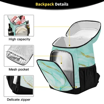 Нова термални раница, водоустойчив удебелена чанта-хладилник, голяма изолирано чанта, раница-хладилник за пикник с мрамор принтом, чанта-хладилник