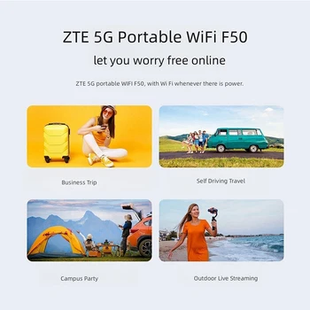 Отключени ZTE 5G Джобен UFi F50 Мини WiFi Рутер двойна лента 1,6 Gb/сек, USB 3.0 Type-C 4G LTE Cat15 SA/НСА 5G Мобилна Преносима точка за достъп