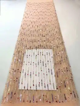 Последователност на Африканска лейси кърпа 5 ярда 2023 висококачествени мъниста Нигерийски сватбен завързана материал Asoebi Луксозни платове за рокли