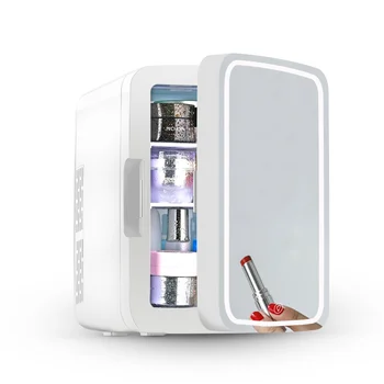 Преносим мини-хладилник с огледало за 4 литра, огледално козметични хладилник е с led подсветка, хладилник за грижа за кожата в спалнята