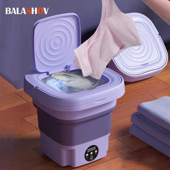 Преносима малка сгъваема перална машина с обем 8 литра със сушилня за чорапи, бельо, чорапогащи, пералня домакински мини пералня