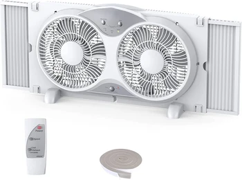 Прозорец на вентилатора с Тихо реверсивным потока на въздуха, Два 9-инчови дискове, Пълни с дистанционно управление, 3 Функции-3 Степенна, Прозорец в банята и Кухнята