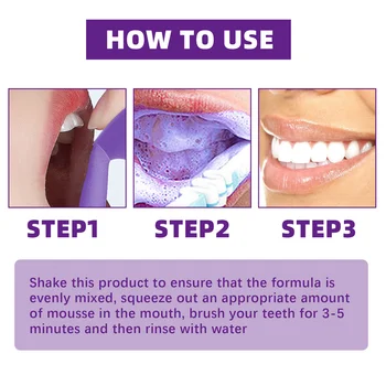 пяна за почистване на зъбите обем 30 мл, лилаво паста за зъби за пресоване в бутилки, освежава дъха и избелва зъбите, премахва петна, почистване на зъбите