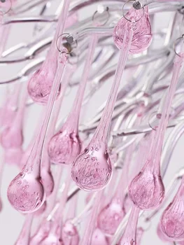 Розов гланц кристални полилеи вентилатори с капки вода плафониери за луксозен хол, спалня, осветителни тела за осветление, луксозен светлина