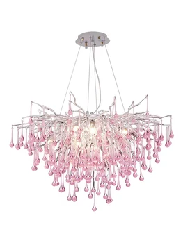 Розов гланц кристални полилеи вентилатори с капки вода плафониери за луксозен хол, спалня, осветителни тела за осветление, луксозен светлина