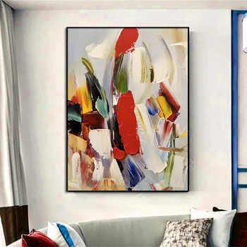 Ръчно изработени най-Новата модерна бяла червена синя стенопис, Плакат Цветни абстрактен стил Дебели картини с маслени бои върху платно Начало декор Стенно изкуство