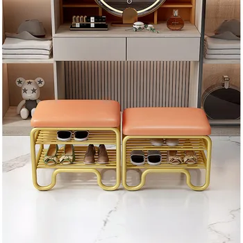 Скандинавски модерен шкаф за обувки с метална рамка, поставка за обувки, порести пейка за антрето, практични и красиви шкафове за багаж