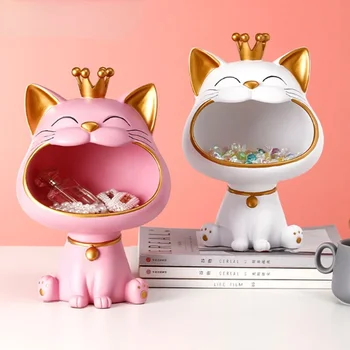 Скулптура щастлива котка Вход в телевизионен шкаф за съхранение на ключове, бижута и продукти за Декорация на масата подарък тава за колан Украса за съхранение на статуи домашно изкуство