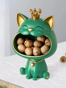 Скулптура щастлива котка Вход в телевизионен шкаф за съхранение на ключове, бижута и продукти за Декорация на масата подарък тава за колан Украса за съхранение на статуи домашно изкуство