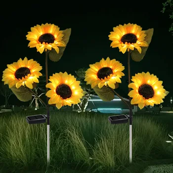 Слънчев led лампа Открит Пъстри цветя слънчоглед Водоустойчив led светлина за косене на трева за украса на градината, селска къща, сватбена двор