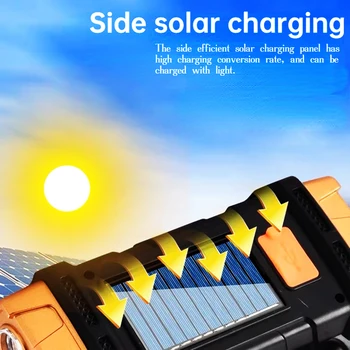 Слънчеви led светлини с висока мощност, Акумулаторна батерия USB преносим слънчева светлина Водоустойчив за нощуване на открито Трек Слънчева светлина на открито
