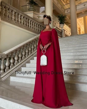 Тънката червена рокля за бала от Саудитска Арабия с квадратна яка и дълги ръкави, рокли за партита с дължина до пода 2023, рокли за официални събития